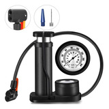 Bomba Ar De Pé Para Pneu Bike Bola Moto Com Manômetro 160psi Cor Preto