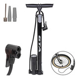 Bomba De Ar Manual Com Manometro Pneus Bike Moto Bola Infláveis Adaptador Válvula Cor Preto