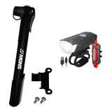 Bomba De Ar Manual Suporte Bike Lanterna E Farol Led Usb