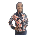 Bomber Jaqueta Feminina Suplex Estampados Floral Laranja