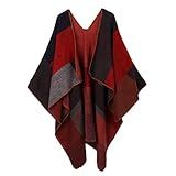 Bonarty Poncho Poncho Fashion Retrô Poncho Poncho Frente Aberta Xale Cardigã Vermelho As Described