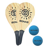 Bonas Raquete Pinus Kit Jogo Frescobol Praia Raquetes E 2 Bolas Cor Madeira