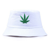 Boné Chapéu Bucket Hat Dupla Face Branco Erva Folha Palmeira