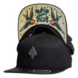 Boné Mcd Aba Reta Strapback Fitão Beija flor Tattoo Preto