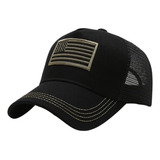 Boné Preto Bordado Bandeira Americana Usa Tático Militar Eua