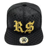 Boné Snapback Original Rhinosize Aba Reta Couro 3d Preto