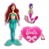 Boneca Ariel Pequena Sereia Princesa Barbie Calda Bolsa Full