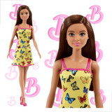 Boneca Barbie Basica Morena E Vestido