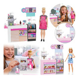Boneca Barbie Cafeteria De Luxo Funcional 20 Acessórios