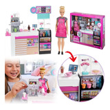 Boneca Barbie Cafeteria De Luxo Funcional 20 Acessórios