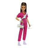 Boneca Barbie Em Macacão Rosa Acessórios
