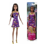 Boneca Barbie Fashion Negra Vestido Roxo Mattel Original