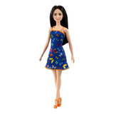 Boneca Barbie Fashion Vestido Azul Estampa