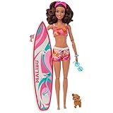 Boneca Barbie Filme Morena Articulada Prancha Surf Cachorrinho E Acessórios HPL69 Mattel