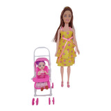 Boneca Barbie Grávida E Família Carrinho