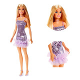 Boneca Barbie Loira Fashion Vestido Roxo Gliter Mattel