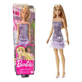 Boneca Barbie Loira Vestido De Festa Roxo T7580 Mattel