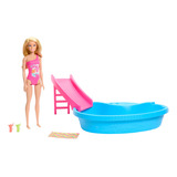 Boneca Barbie Piscina Com Boneca Maiô Rosa Mattel