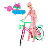 Boneca Com Bicicleta Skate Patins Esportista