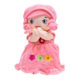 Boneca De Pano Rezando Pai Nosso Menina Vestido Rosa 24cm