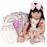 Boneca Estilo Bebê Reborn Real Baby Alive Menina Morena 52cm