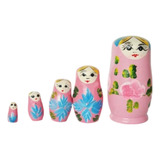 Boneca Madeira Matryoshka 10 5 Cm Russa Rosa 5 Peças