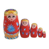 Boneca Madeira Matryoshka Russa Vermelha 5 Peças C 10 5cm