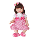Boneca Mamãe Reborn Kiss Cabelos Castanhos Jardineira Saia