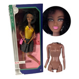 Boneca Negra Fashion Articulada Cabelo Black Preta Africana
