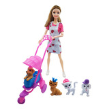 Boneca Super Articulada Mãe Pet Filhote Gato Cachorro