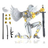 Boneco Articulado Action Figure Robô Anjo Dummy Asa Prateado