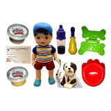 Boneco Baby Bebê Criança Menino Moreno Moderno My Pet Acompanha Cachorro Bulldog Inglês E Acessórios Cachorrinho Filhote Come E Faz Caquinha De Massinha Infantil Divertoys Brinquedos