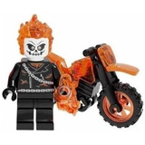 Boneco Blocos De Montar Moto Motoqueiro Fantasma Fire Chain