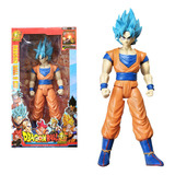 Boneco Dragon Ball Goku Cabelo Azul Articulado 30cm Som Luz