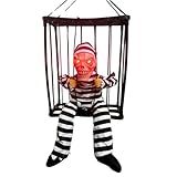 Boneco Hallloween Assustador Terror Caveira Jaula Som E Luz Enfeite Halloween Prisioneiro Caveira