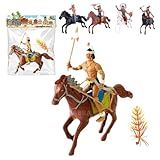 Boneco Índio E Cavalos De Brinquedo Velho Oeste Faroeste Cavalinho Infantil Figuras De Ação Colecionáveis Para Meninos E Meninas 3