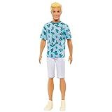 Boneco Ken Barbie Fashionistas 211 Loiro Camiseta Cactos Azul Shorts Branco Tênis HJT10 Mattel