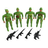 Boneco Militar 04 Peças Acessórios Soldado Operação Combate Cor Verde