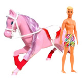 Boneco Tipo Ken Namorado Da Barbie cavalo Rosa C Acessórios