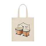 Bongo Engraçado Gato Bonito Instrumento Musical Gatinho Meme Camiseta Desenho Animado Sacola De Lona Natural Medium