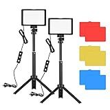 Bonnu Kit De Iluminação De Videoconferência USB Com 2 Luzes De Vídeo LED 5600K Reguláveis 2 Tripés De Mesa 2 180 Adaptador De Montagem Giratória 8 Filtros De Cor Vermelho Amarelo