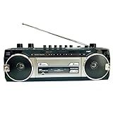 Boombox Retrô- Gravador De Rádio Cassete- Rádio FM- Conector De Fone De Ouvido- Slots USB-Micro SD- Converte Cassetes Para USB-SD- Estilo Retrô Clássico Dos Anos 80- Microfone Embutido