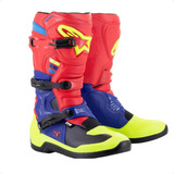 Bota Alpinestars Tech 3 Vermelho Azul Escuro Amarelo Flúor