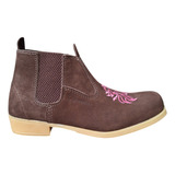 Bota Botina Feminina Country Couro Cano Curto Bordada Leve