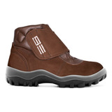 Bota Botina Miura Café Com Fecho De Velcro E Bico De Pvc