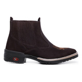 Bota Botina Texana Masculina De Couro Solado Costurado