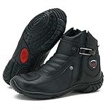 Bota Cano Curto Em Couro Para Motociclista ATRON 271 KM PTO Cor Preto Tamanho 39