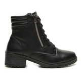 Bota Coturno Feminino Curto Com Zíper Salto Baixo Confortave