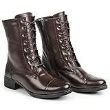 Bota Coturno Feminino Militar Casual Em Couro Legitimo Botinha Cano Médio 39 Marrom 