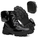 Bota Coturno Feminino Tratorada Tendência Blogueiras Bolsos Preto Verniz 37